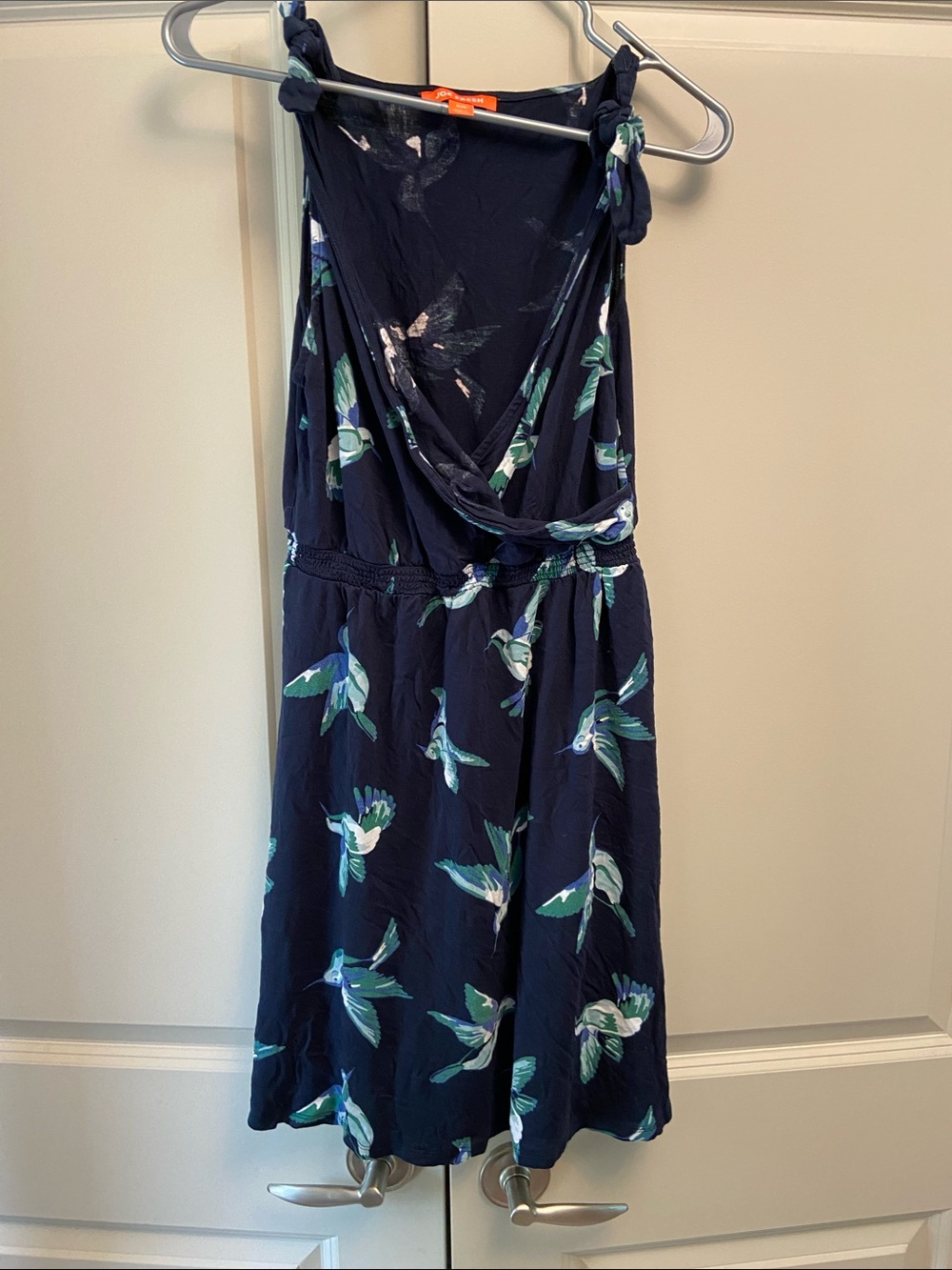 Joe Fresh Navy Mini Dress with Green and White Bird Print